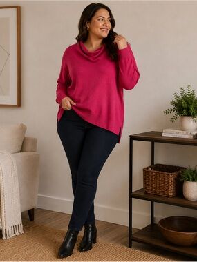 Talbots Hot Pink Cowl-Neck Lightweight Knit Sweater